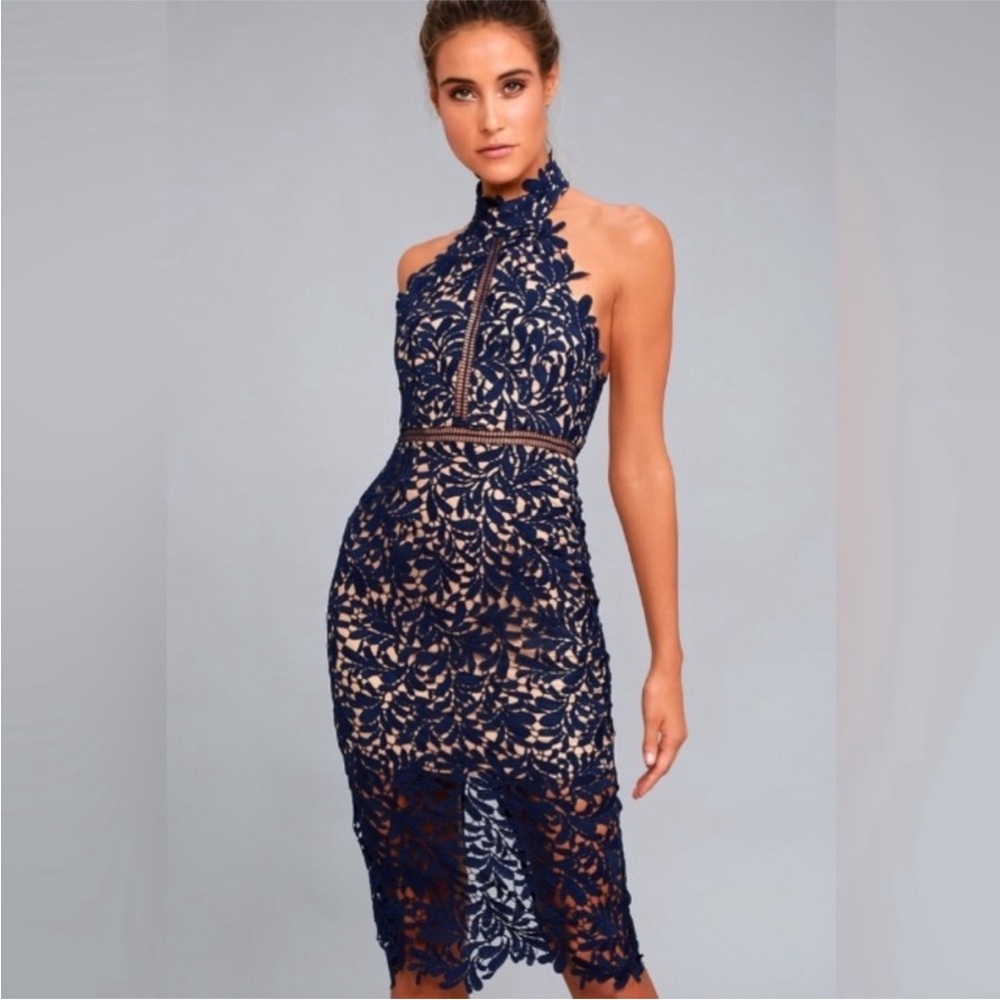 Lulu's Navy Lace Midi Dress